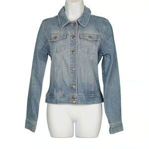 Old Navy Vintage Denim Jacket Distressed Blue Button Up with Pockets Size Medium